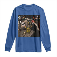 Funny Raccoon Skunk Possum Eating Pickles Long Sleeve Shirt Support Local Street Cats Retro Animal Meme