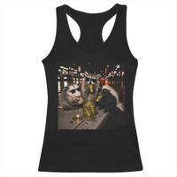 Funny Raccoon Skunk Possum Eating Pickles Racerback Tank Top Support Local Street Cats Retro Animal Meme