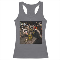 Funny Raccoon Skunk Possum Eating Pickles Racerback Tank Top Support Local Street Cats Retro Animal Meme