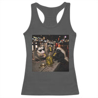 Funny Raccoon Skunk Possum Eating Pickles Racerback Tank Top Support Local Street Cats Retro Animal Meme