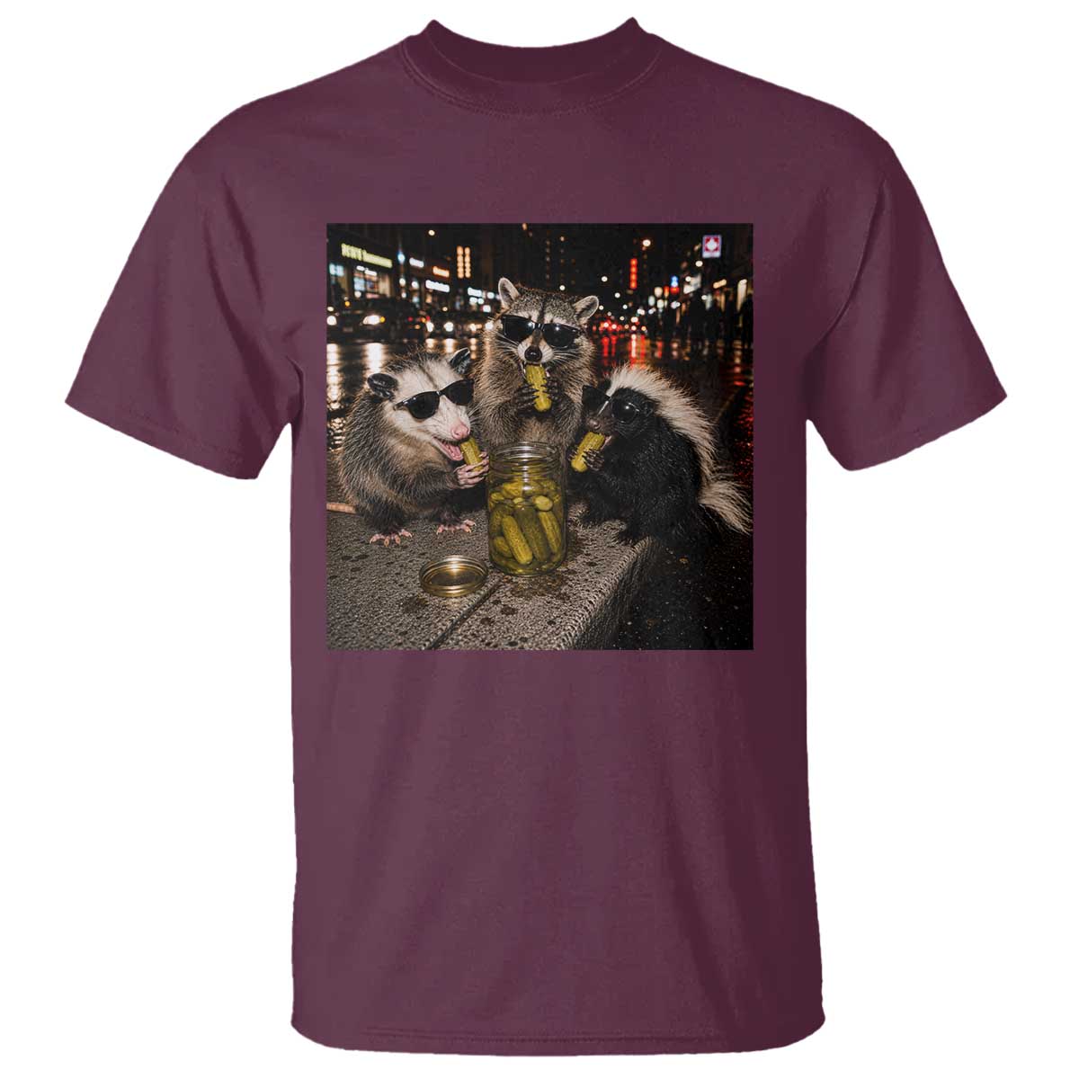 Funny Raccoon Skunk Possum Eating Pickles T Shirt Support Local Street Cats Retro Animal Meme