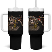Funny Raccoon Skunk Possum Eating Pickles Tumbler With Handle Support Local Street Cats Retro Animal Meme