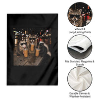 Funny Raccoon Skunk Possum Drinking Iced Coffee Garden Flag Support Local Street Cats Retro Animal Meme