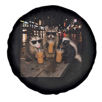 Funny Raccoon Skunk Possum Drinking Iced Coffee Spare Tire Cover Support Local Street Cats Retro Animal Meme
