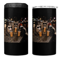 Funny Raccoon Skunk Possum Drinking Iced Coffee 4 in 1 Can Cooler Tumbler Support Local Street Cats Retro Animal Meme