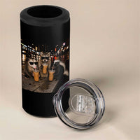 Funny Raccoon Skunk Possum Drinking Iced Coffee 4 in 1 Can Cooler Tumbler Support Local Street Cats Retro Animal Meme