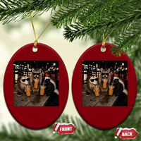Funny Raccoon Skunk Possum Drinking Iced Coffee Ceramic Ornament Support Local Street Cats Retro Animal Meme