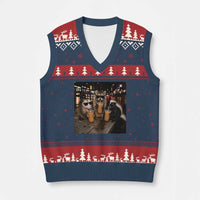 Funny Raccoon Skunk Possum Drinking Iced Coffee V-Neck Knit Sweater Vest Support Local Street Cats Retro Animal Meme