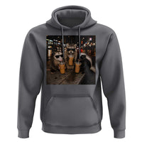 Funny Raccoon Skunk Possum Drinking Iced Coffee Hoodie Support Local Street Cats Retro Animal Meme