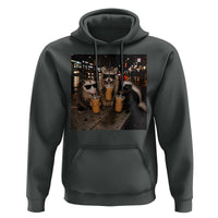 Funny Raccoon Skunk Possum Drinking Iced Coffee Hoodie Support Local Street Cats Retro Animal Meme
