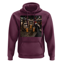 Funny Raccoon Skunk Possum Drinking Iced Coffee Hoodie Support Local Street Cats Retro Animal Meme