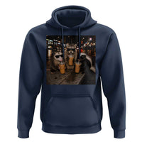 Funny Raccoon Skunk Possum Drinking Iced Coffee Hoodie Support Local Street Cats Retro Animal Meme