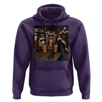 Funny Raccoon Skunk Possum Drinking Iced Coffee Hoodie Support Local Street Cats Retro Animal Meme