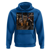 Funny Raccoon Skunk Possum Drinking Iced Coffee Hoodie Support Local Street Cats Retro Animal Meme