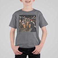 Funny Raccoon Skunk Possum Drinking Iced Coffee T Shirt For Kid Support Local Street Cats Retro Animal Meme