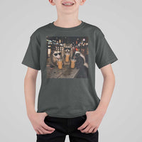 Funny Raccoon Skunk Possum Drinking Iced Coffee T Shirt For Kid Support Local Street Cats Retro Animal Meme