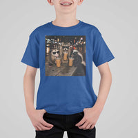Funny Raccoon Skunk Possum Drinking Iced Coffee T Shirt For Kid Support Local Street Cats Retro Animal Meme