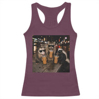 Funny Raccoon Skunk Possum Drinking Iced Coffee Racerback Tank Top Support Local Street Cats Retro Animal Meme
