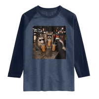 Funny Raccoon Skunk Possum Drinking Iced Coffee Raglan Shirt Support Local Street Cats Retro Animal Meme