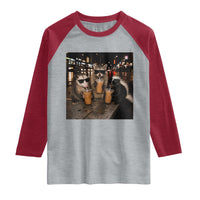 Funny Raccoon Skunk Possum Drinking Iced Coffee Raglan Shirt Support Local Street Cats Retro Animal Meme