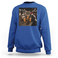 Funny Raccoon Skunk Possum Drinking Iced Coffee Sweatshirt Support Local Street Cats Retro Animal Meme
