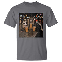 Funny Raccoon Skunk Possum Drinking Iced Coffee T Shirt Support Local Street Cats Retro Animal Meme