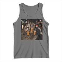 Funny Raccoon Skunk Possum Drinking Iced Coffee Tank Top Support Local Street Cats Retro Animal Meme