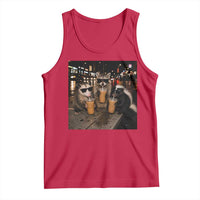 Funny Raccoon Skunk Possum Drinking Iced Coffee Tank Top Support Local Street Cats Retro Animal Meme