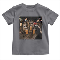Funny Raccoon Skunk Possum Drinking Iced Coffee Toddler T Shirt Support Local Street Cats Retro Animal Meme