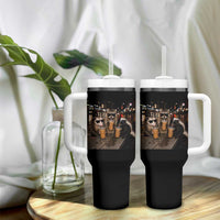 Funny Raccoon Skunk Possum Drinking Iced Coffee Tumbler With Handle Support Local Street Cats Retro Animal Meme