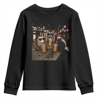 Funny Raccoon Skunk Possum Drinking Iced Coffee Youth Sweatshirt Support Local Street Cats Retro Animal Meme