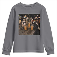 Funny Raccoon Skunk Possum Drinking Iced Coffee Youth Sweatshirt Support Local Street Cats Retro Animal Meme