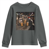 Funny Raccoon Skunk Possum Drinking Iced Coffee Youth Sweatshirt Support Local Street Cats Retro Animal Meme