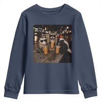 Funny Raccoon Skunk Possum Drinking Iced Coffee Youth Sweatshirt Support Local Street Cats Retro Animal Meme