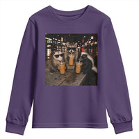 Funny Raccoon Skunk Possum Drinking Iced Coffee Youth Sweatshirt Support Local Street Cats Retro Animal Meme