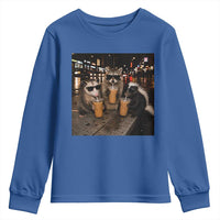 Funny Raccoon Skunk Possum Drinking Iced Coffee Youth Sweatshirt Support Local Street Cats Retro Animal Meme