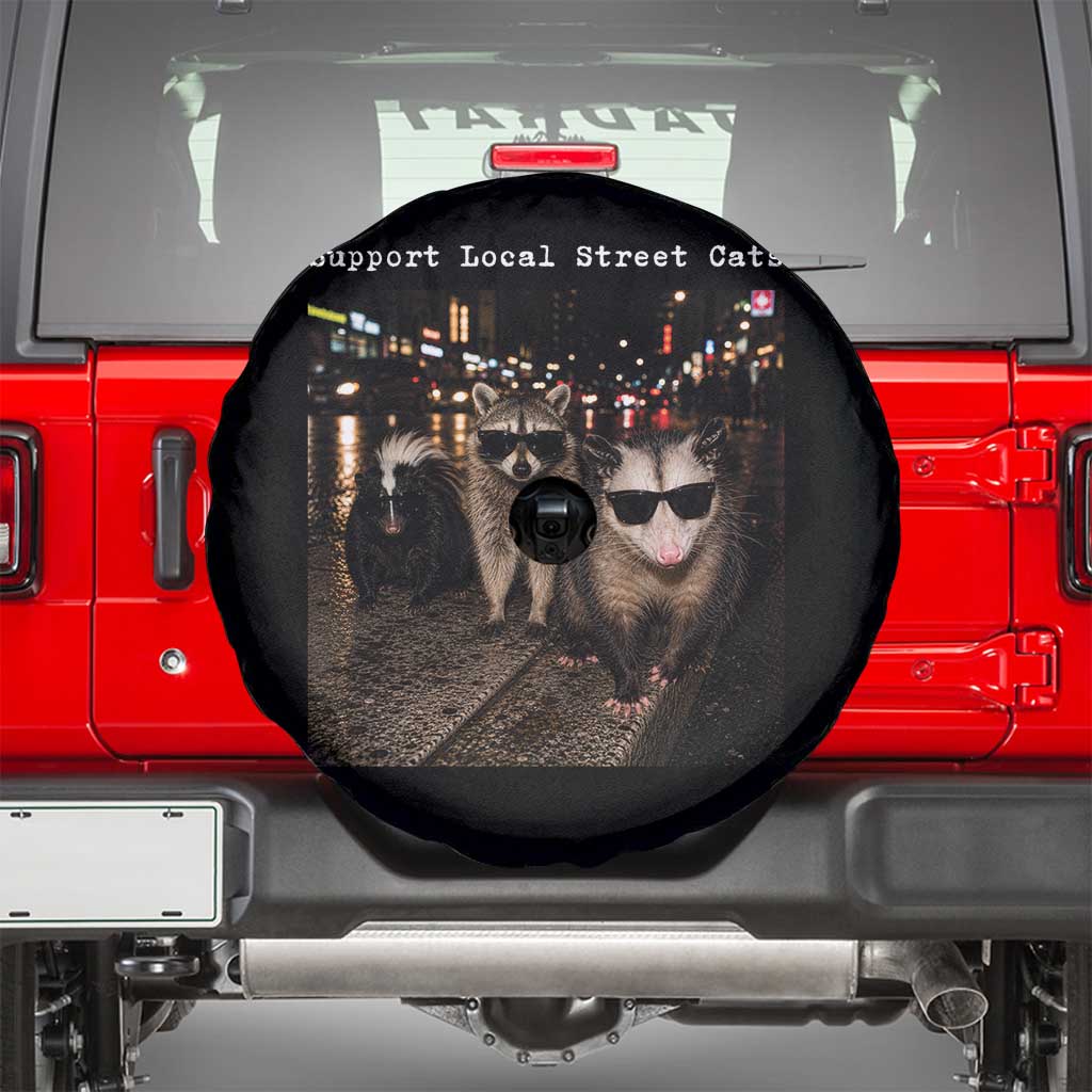 Support Local Street Cats Spare Tire Cover Funny Raccoon Skunk Possum Animal Meme