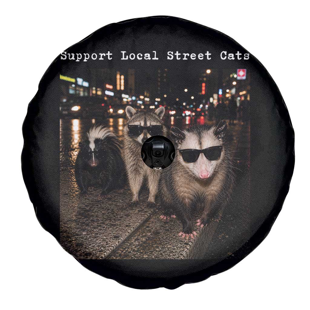 Support Local Street Cats Spare Tire Cover Funny Raccoon Skunk Possum Animal Meme