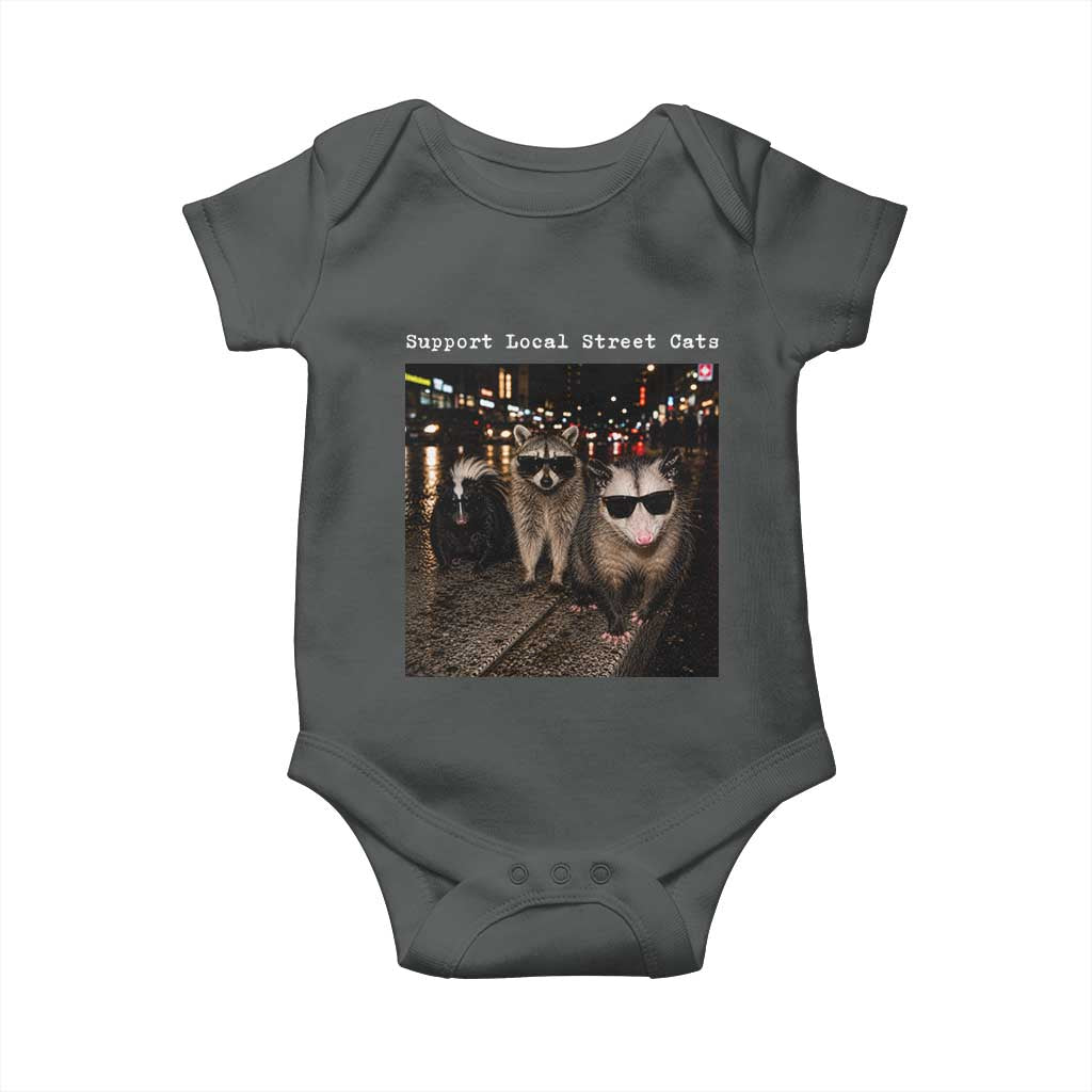 Support Local Street Cats Baby Onesie Funny Raccoon Skunk Possum Animal Meme