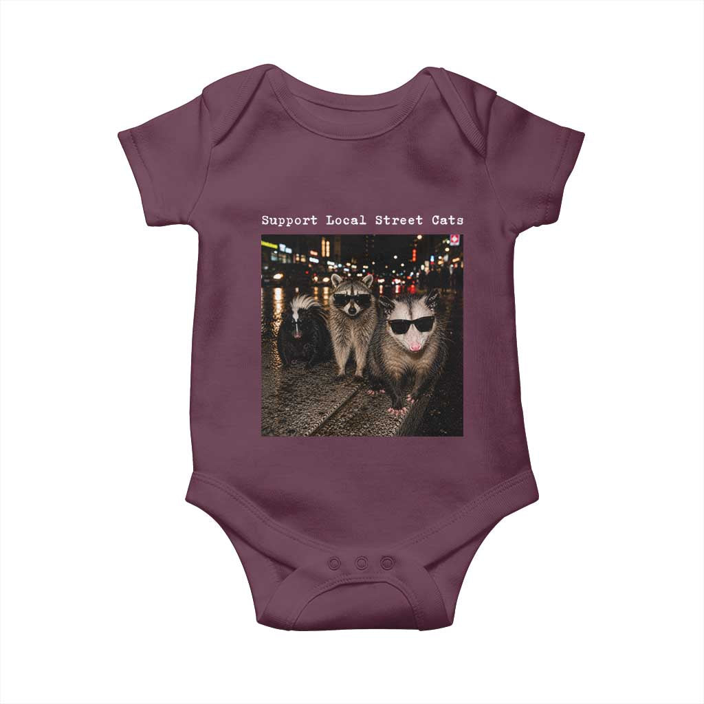 Support Local Street Cats Baby Onesie Funny Raccoon Skunk Possum Animal Meme