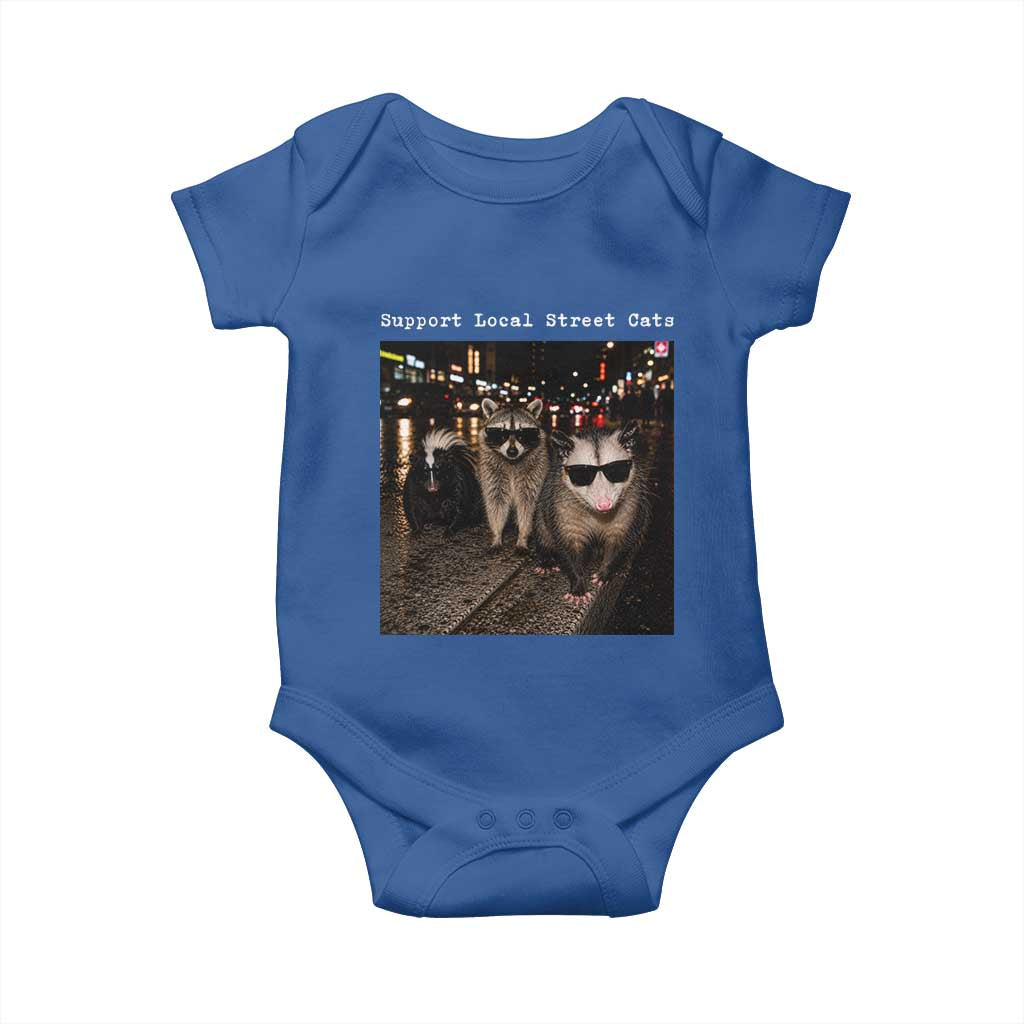 Support Local Street Cats Baby Onesie Funny Raccoon Skunk Possum Animal Meme