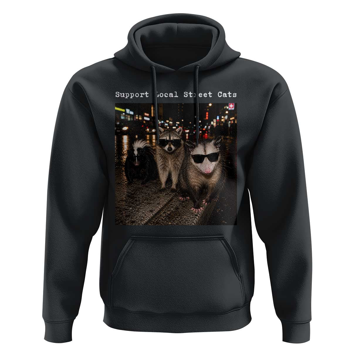 Support Local Street Cats Hoodie Funny Raccoon Skunk Possum Animal Meme