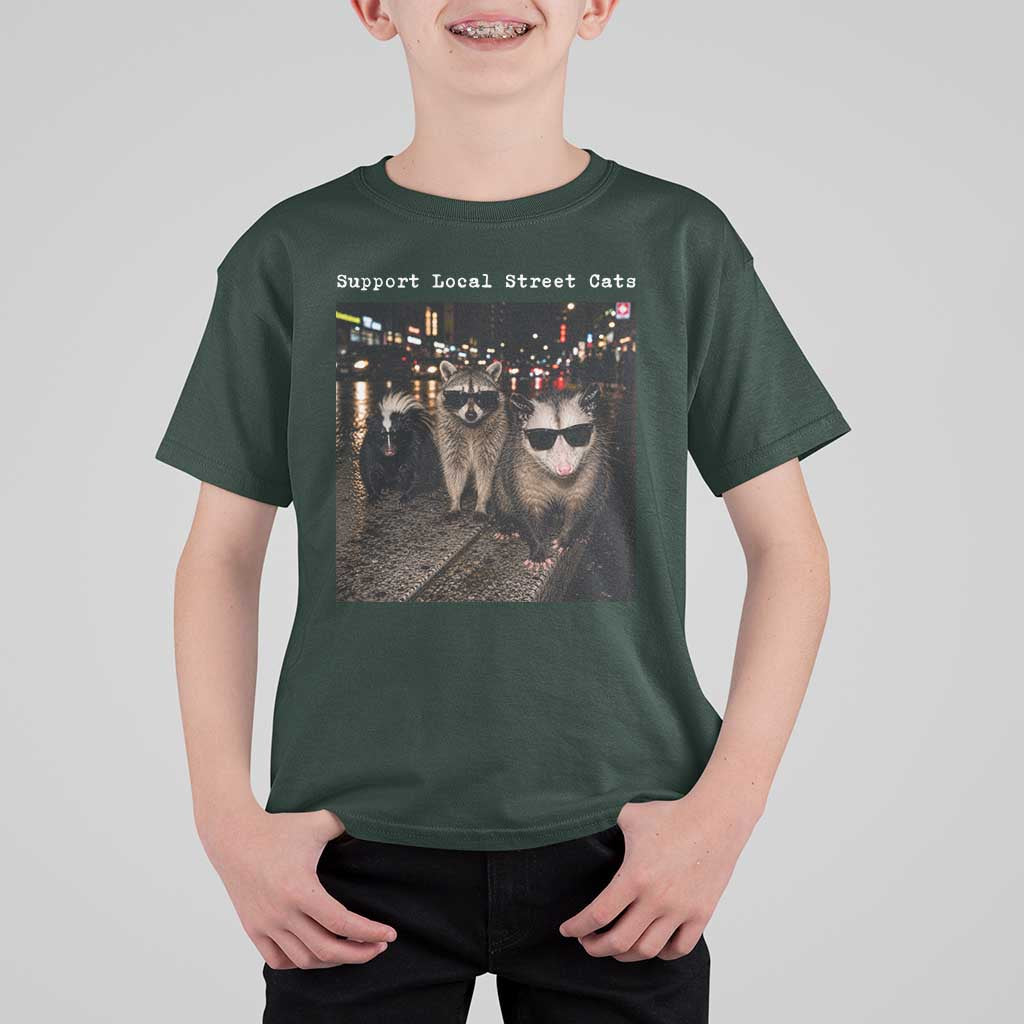 Support Local Street Cats T Shirt For Kid Funny Raccoon Skunk Possum Animal Meme
