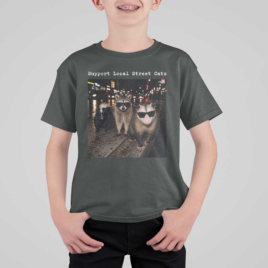 Support Local Street Cats T Shirt For Kid Funny Raccoon Skunk Possum Animal Meme