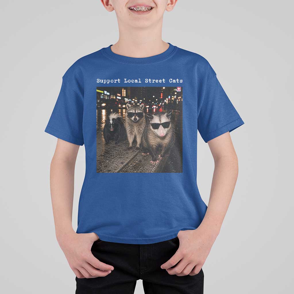 Support Local Street Cats T Shirt For Kid Funny Raccoon Skunk Possum Animal Meme