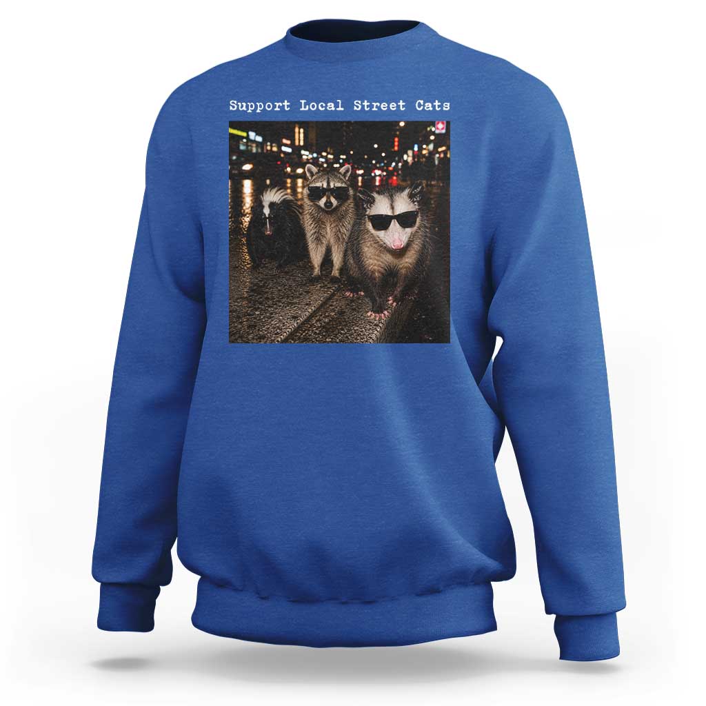 Support Local Street Cats Sweatshirt Funny Raccoon Skunk Possum Animal Meme