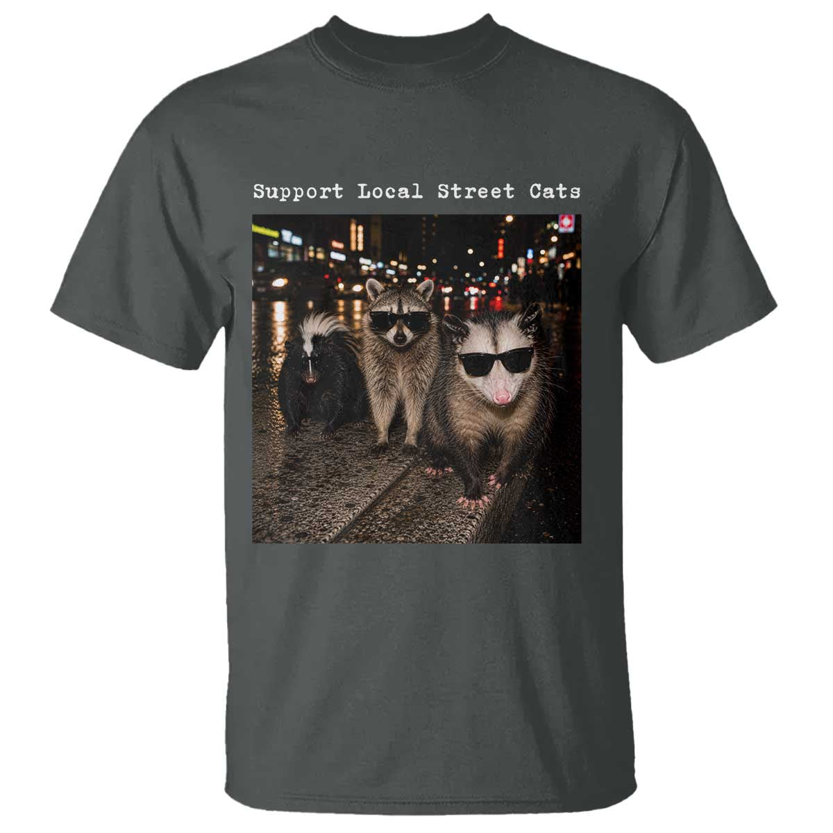 Support Local Street Cats T Shirt Funny Raccoon Skunk Possum Animal Meme