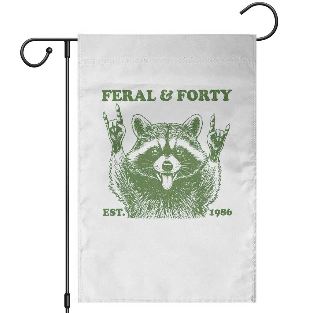 Raccoon 40th Birthday Garden Flag Funny Feral And Forty Vintage 1986 40 Year Old Gift