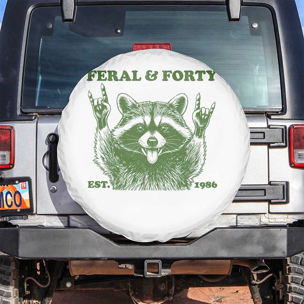 Raccoon 40th Birthday Spare Tire Cover Funny Feral And Forty Vintage 1986 40 Year Old Gift