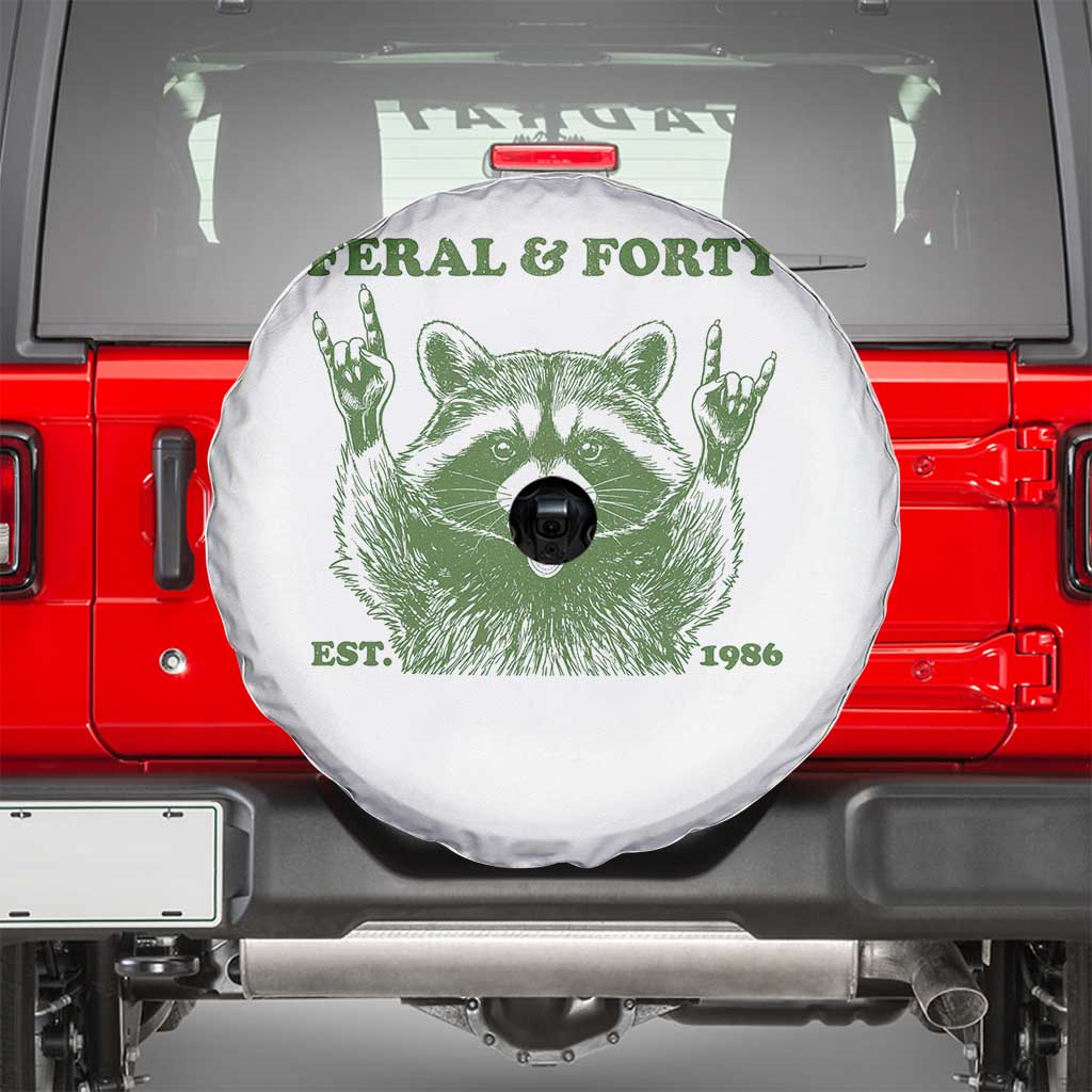 Raccoon 40th Birthday Spare Tire Cover Funny Feral And Forty Vintage 1986 40 Year Old Gift
